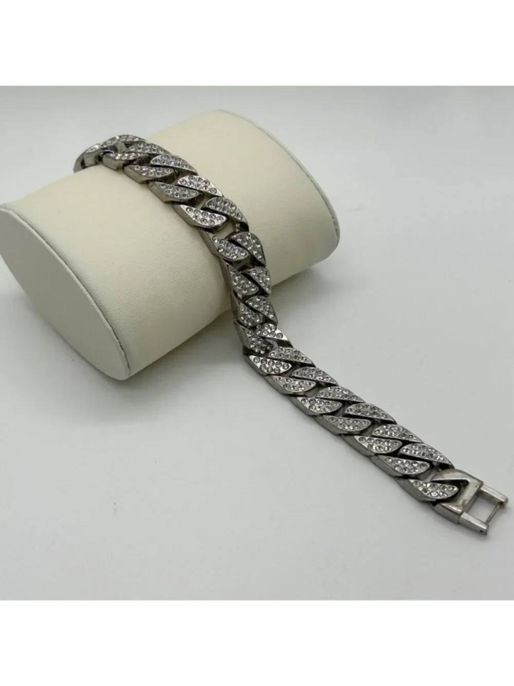 Iced Out Miami Cuban Link Bracelet Mens Hip Hop Bling Silver Tone Pave 7.5 inch